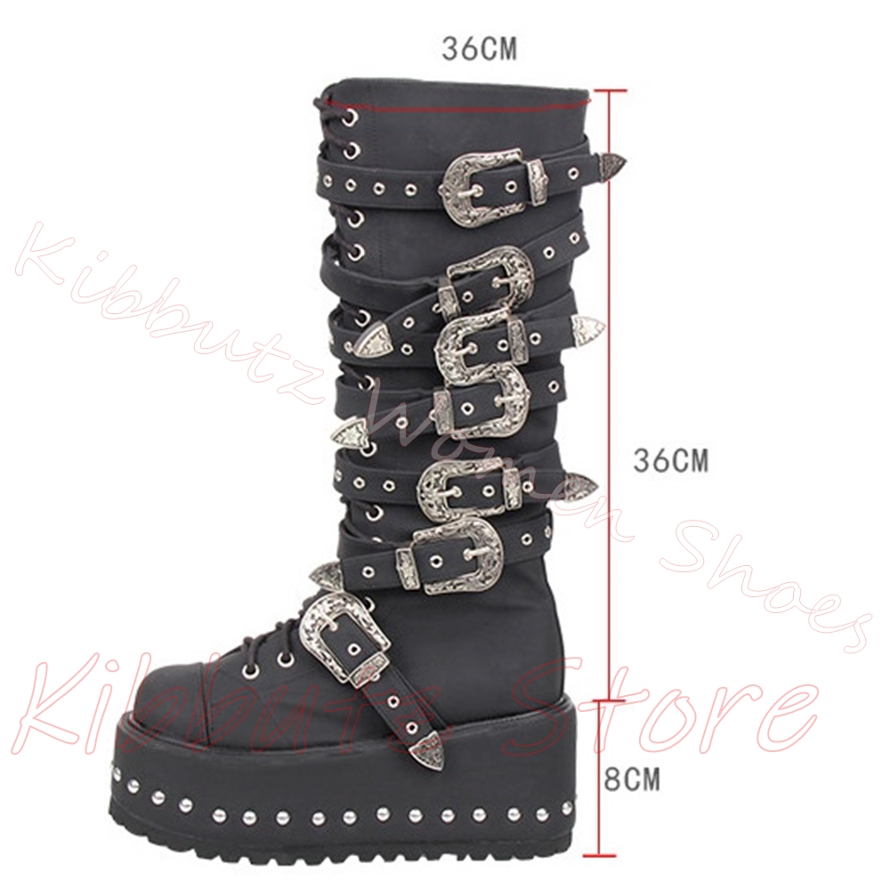 Gothic Platform Knee High Boot - Streetwear Zipper 评论和价格