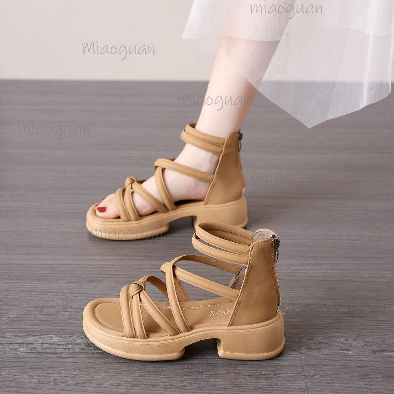 5CM Thick Heel Women Sandals S - Streetwear Zipper 评论和价格