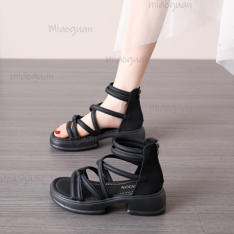 5CM Thick Heel Women Sandals S - Streetwear Zipper 评论和价格