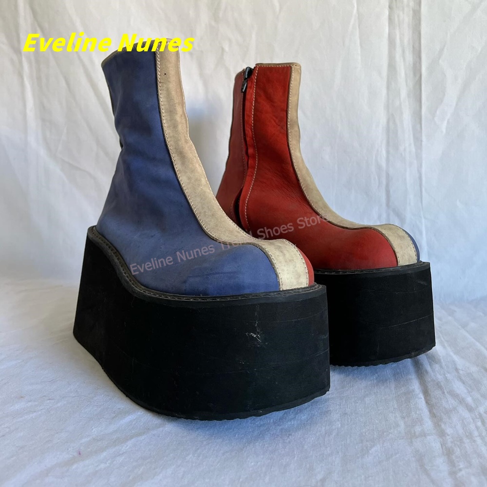 Y2K Red Blue Platform Ankle Bo - Streetwear Zipper 评论和价格