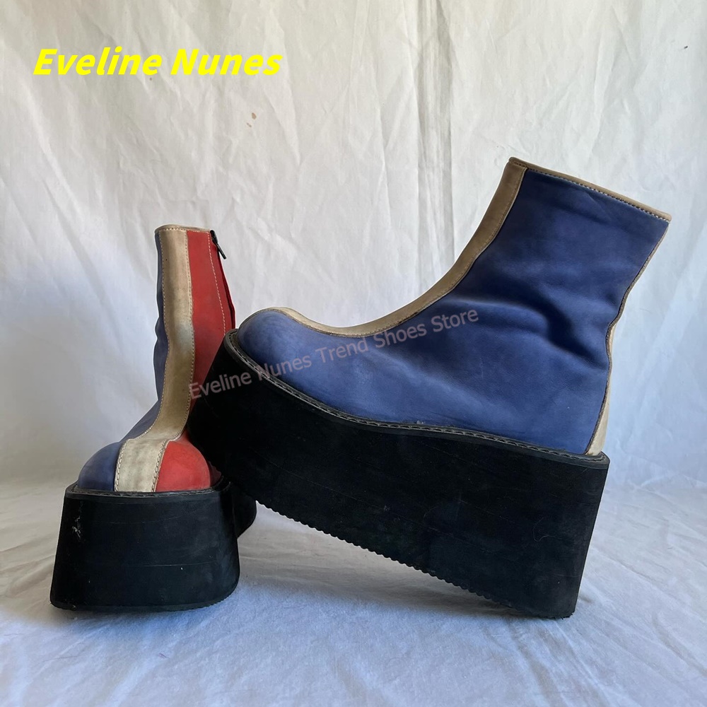 Y2K Red Blue Platform Ankle Bo - Streetwear Zipper 评论和价格