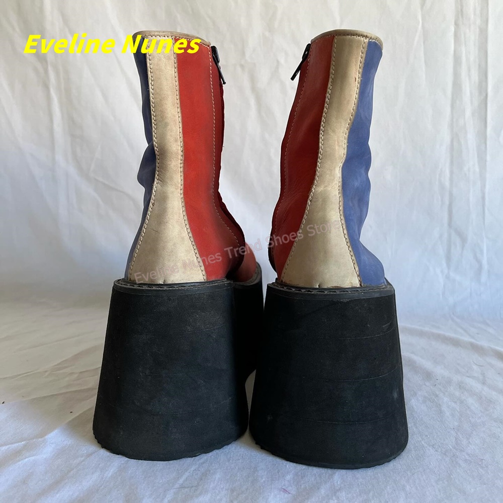 Y2K Red Blue Platform Ankle Bo - Streetwear Zipper 评论和价格