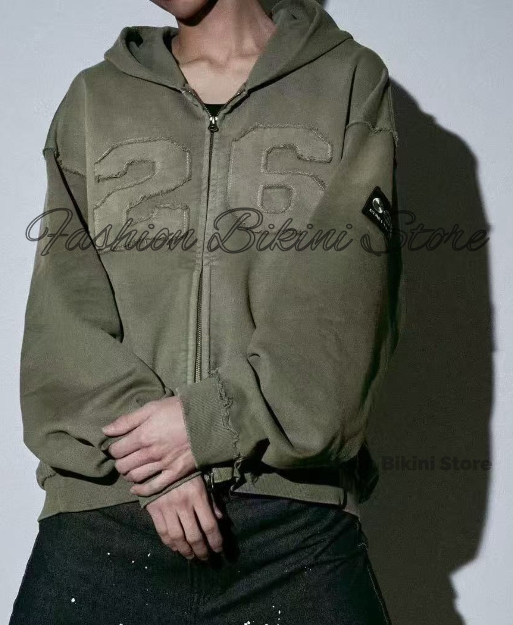 NEW Washed Grey Retro Hoodie 3 - Streetwear Zipper 评论和价格
