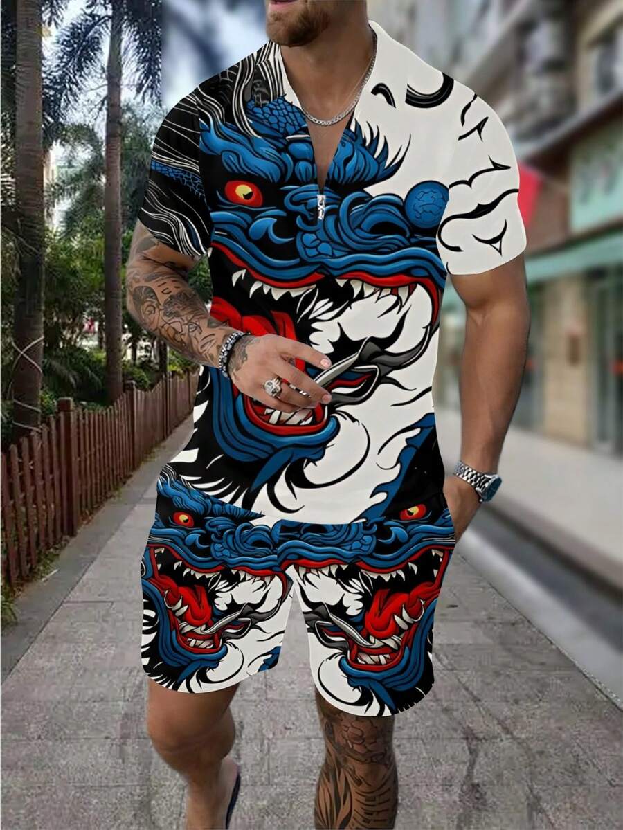 Men's 3D Dragon Print Zipper P - Streetwear Zipper 评论和价格