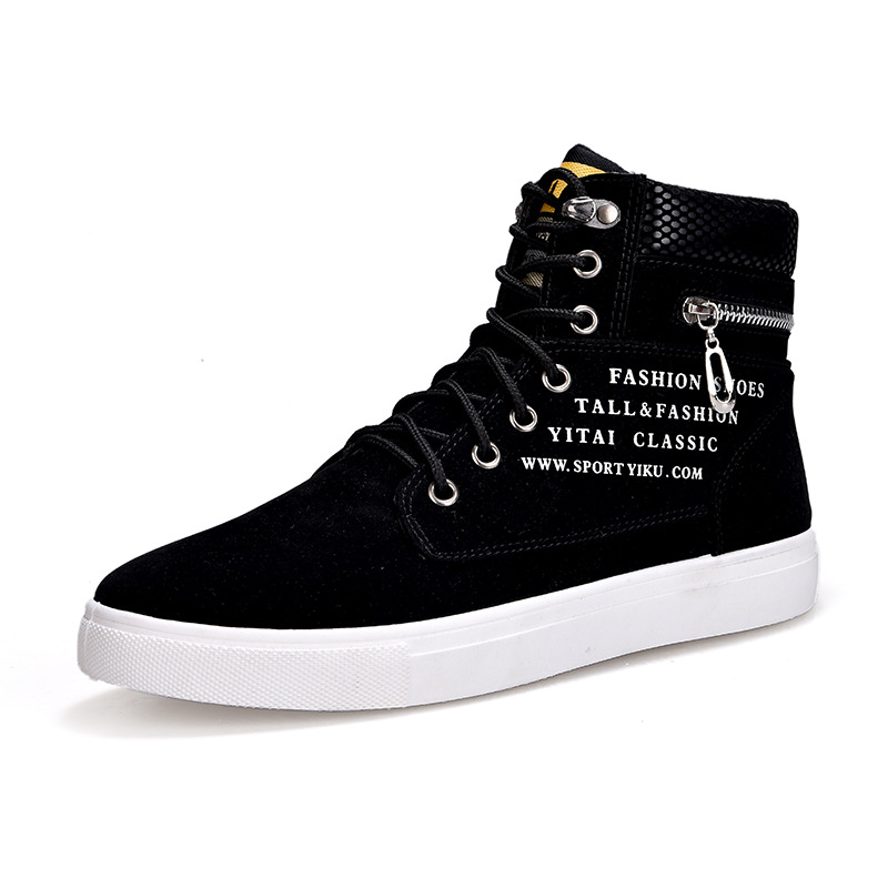 Men's Black High-Top Sneakers  - Streetwear Zipper 评论和价格