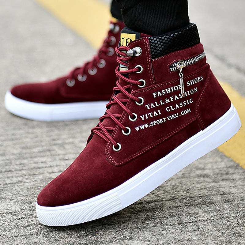 Men's Black High-Top Sneakers  - Streetwear Zipper 评论和价格