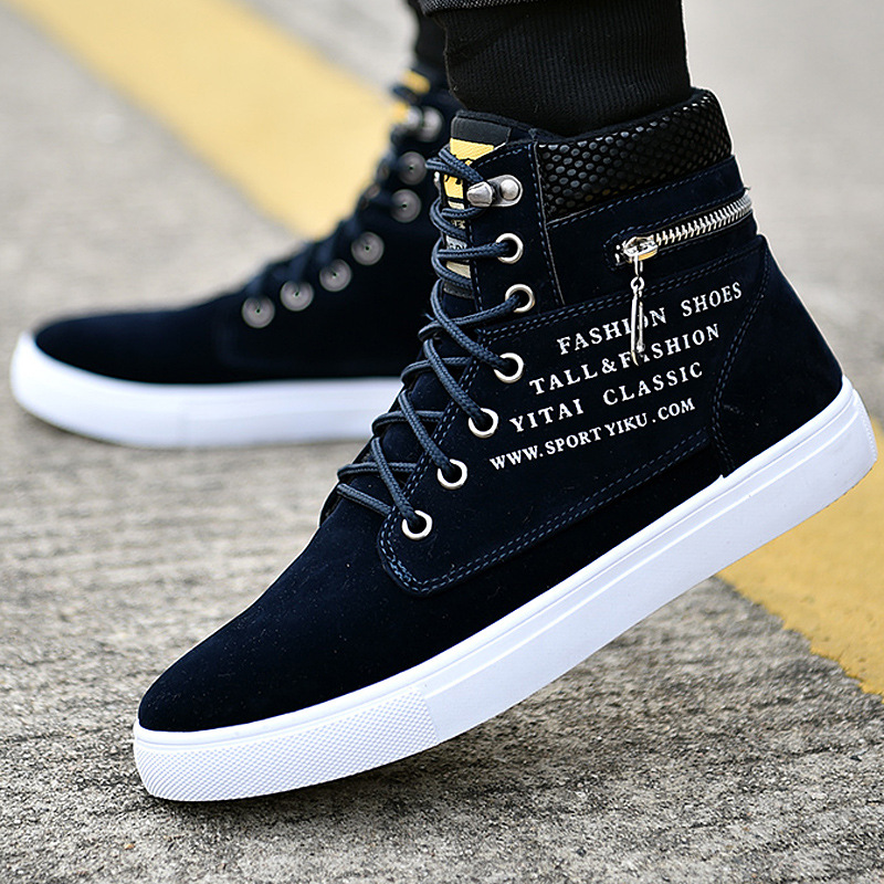 Men's Black High-Top Sneakers  - Streetwear Zipper 评论和价格