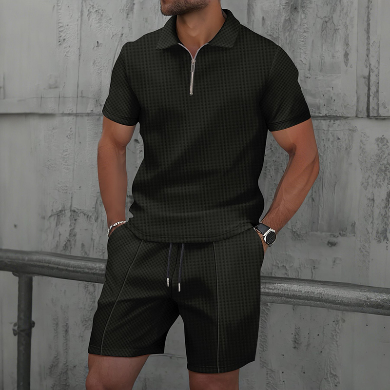 Summer Men Sports Polo Suit Sh - Streetwear Zipper 评论和价格