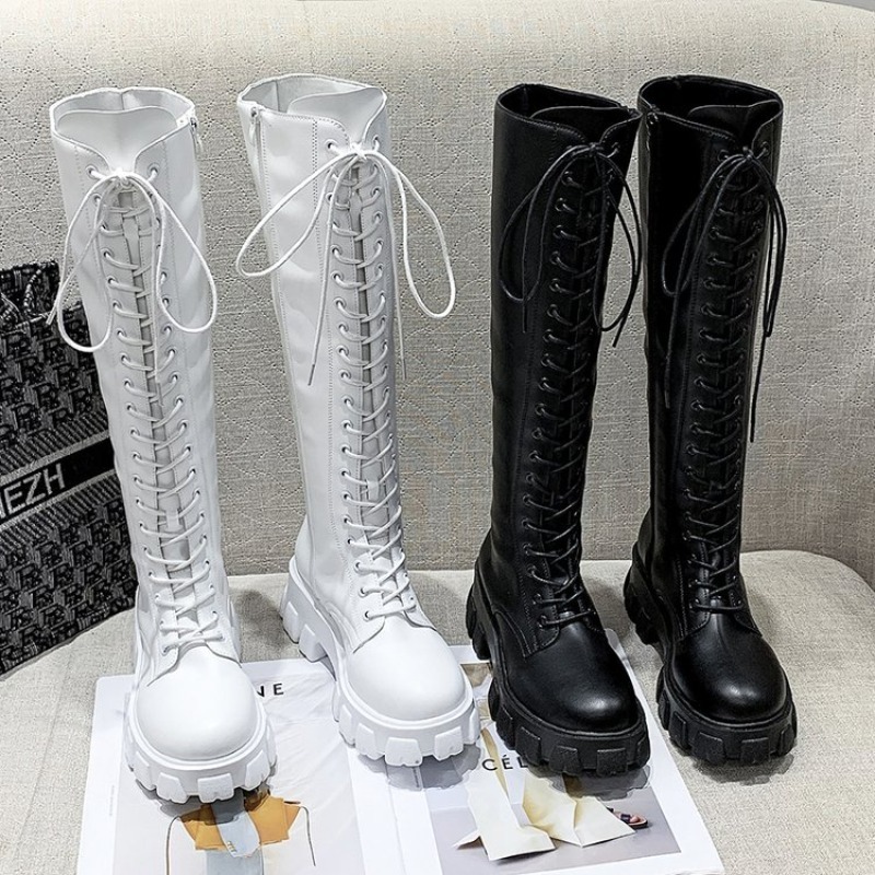 Women Knee High Boots Lace Up  - Streetwear Zipper 评论和价格