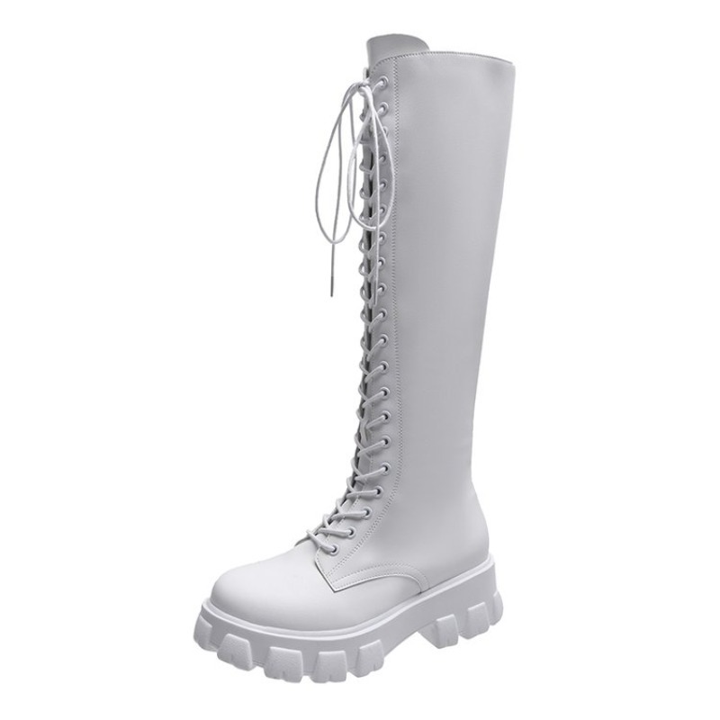 Women Knee High Boots Lace Up  - Streetwear Zipper 评论和价格