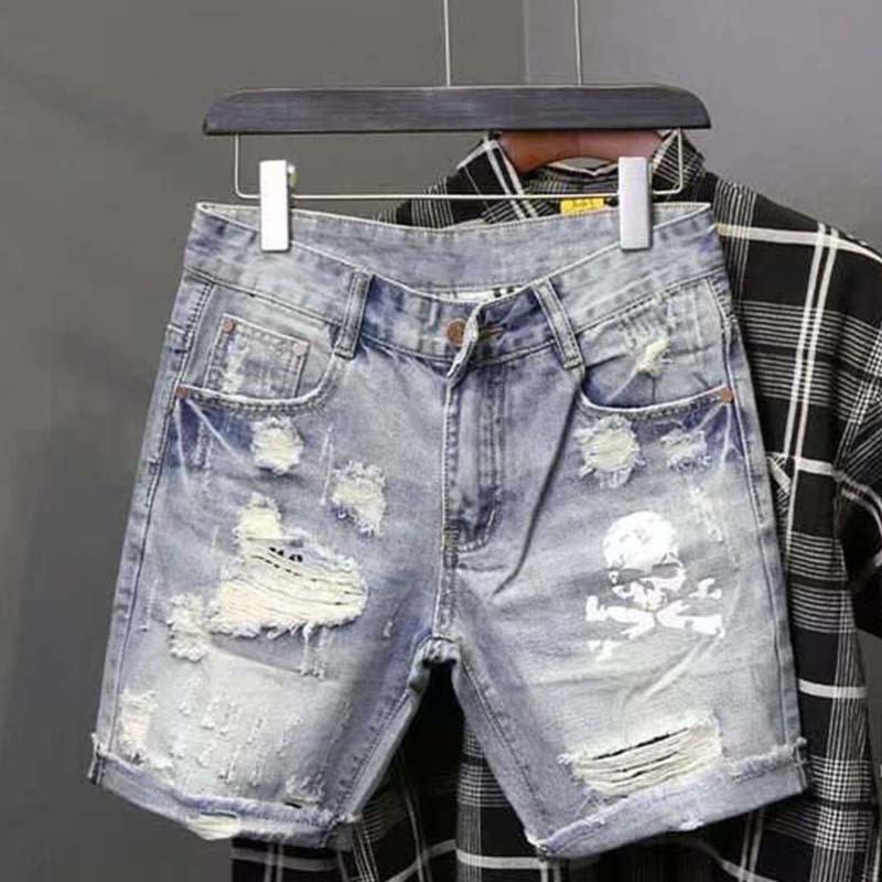 Summer Men's Worn Bead Hole Be - Streetwear Brand Pants 评论和价格