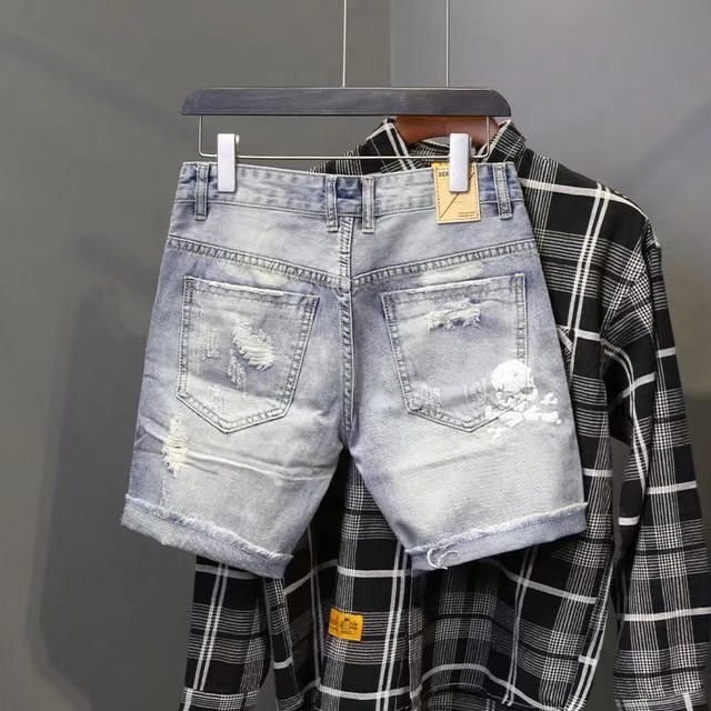 Summer Men's Worn Bead Hole Be - Streetwear Brand Pants 评论和价格