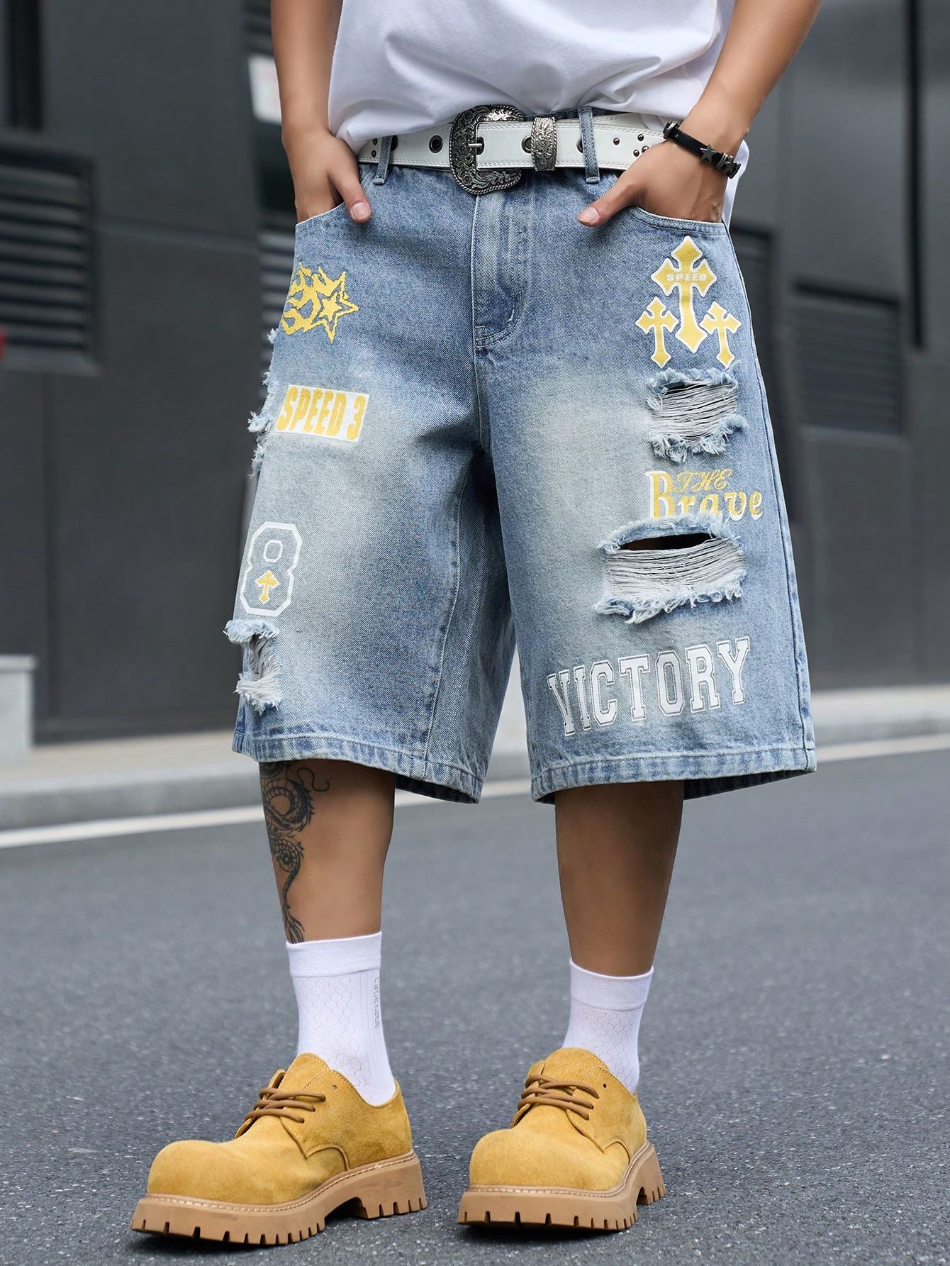 Men's Loose Fit Denim Bermuda  - Streetwear Brand Pants 评论和价格