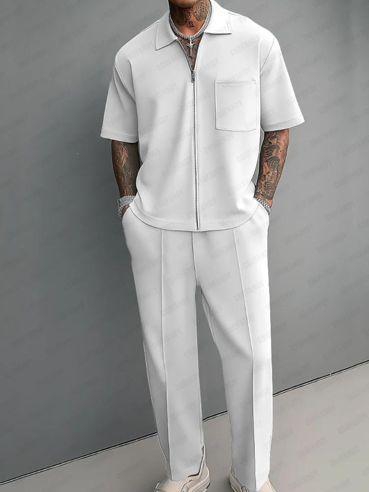 Men 2 Piece Outfits Half Zip P - Streetwear Zipper 评论和价格