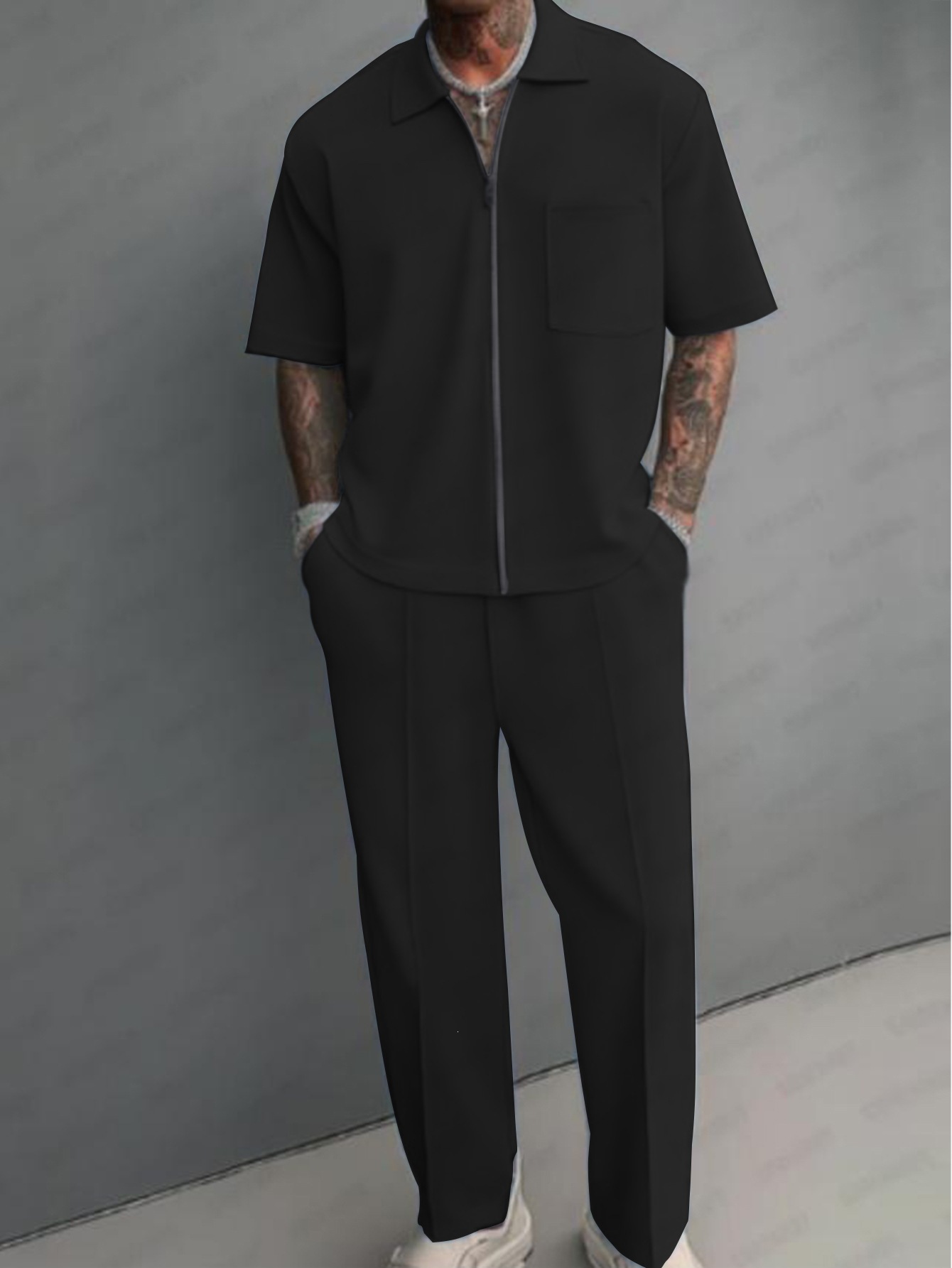 Men 2 Piece Outfits Half Zip P - Streetwear Zipper 评论和价格