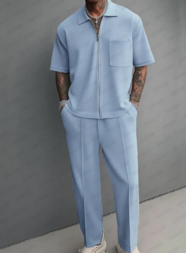 Men 2 Piece Outfits Half Zip P - Streetwear Zipper 评论和价格